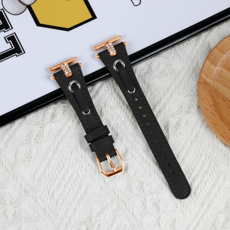 Misfit Vapor Genuine Cow Leather Watch Band Rhinestone Decor Watch Strap - Black#serie_3