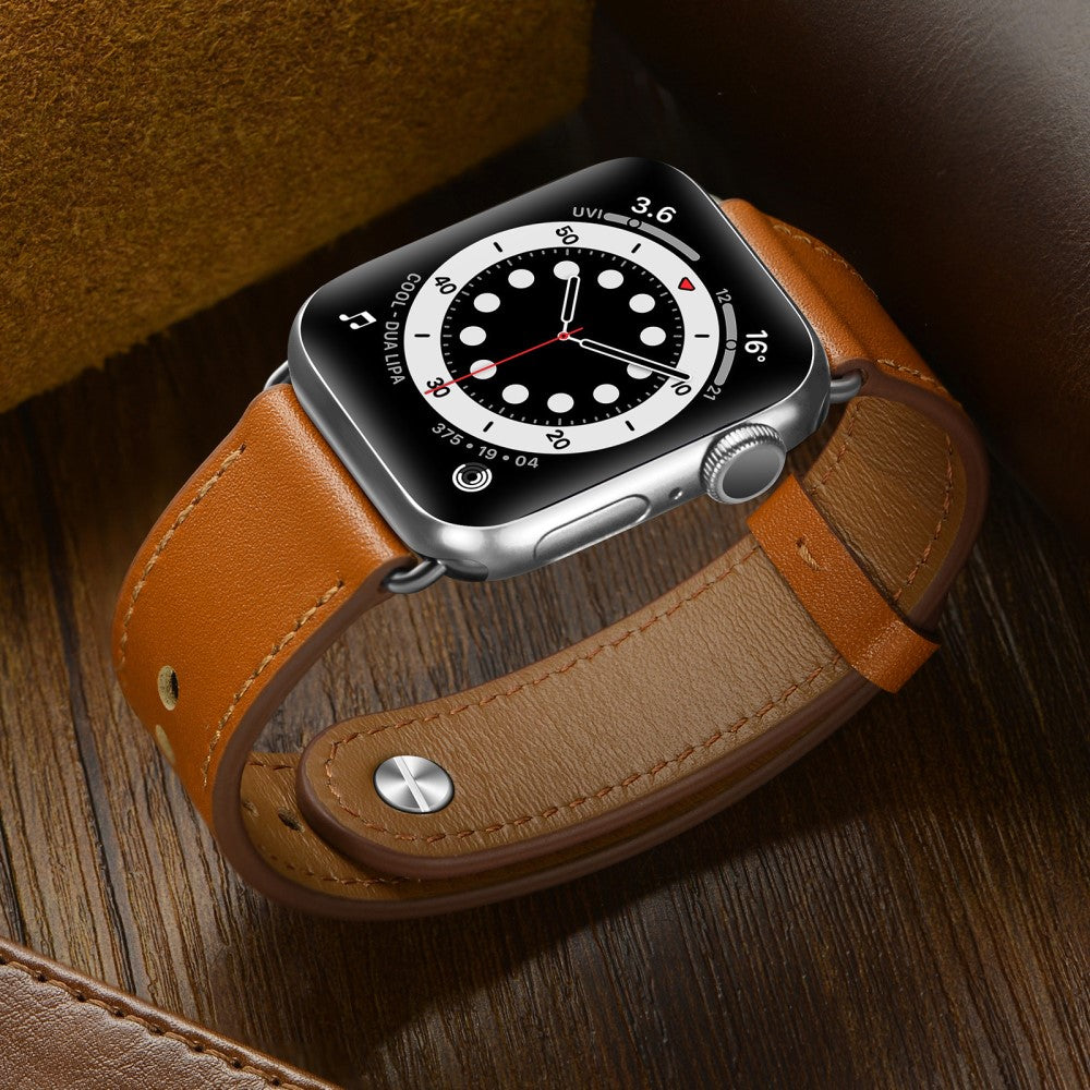 Apple Watch Series 41mm - 40mm - 38mm Universal Wrist Strap - Brown+Silver Rivet#serie_11