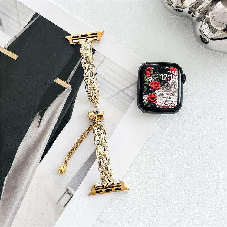 Tough Apple Smartwatch Metal And Rhinestone Universel Strap - Gold#serie_4