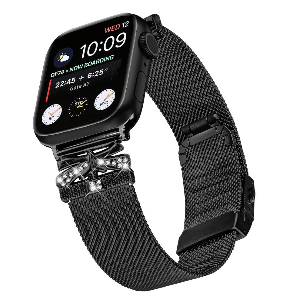 Cool Apple Smartwatch Metal And Rhinestone Universel Strap - Black#serie_356