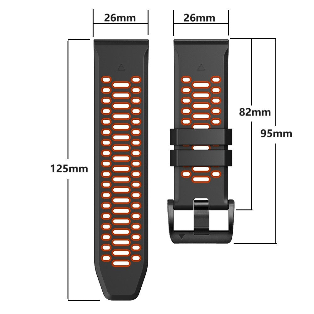 Garmin Fenix 7X / 7X Pro / 6X Quickfit 26mm Watch Band Three Row Holes Dual Color Silicone Strap - Sapphire / Black#serie_3