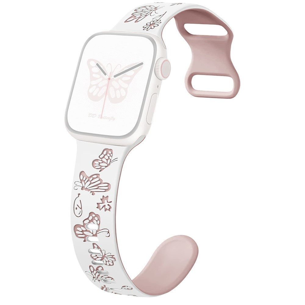 Apple Watch Ultra 2 Ultra 49mm / Series 9 8 7 45mm / 6 5 4 SE (2022) SE (2023) SE 44mm / 3 2 1 42mm Butterfly Silicone band  - White+Pink#serie_8