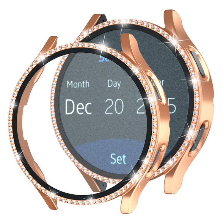 Samsung Galaxy Watch7 44mm Bump Resistant Watch Case Rhinestone Decor Cover with Tempered Glass Film - Rose Gold#serie_4