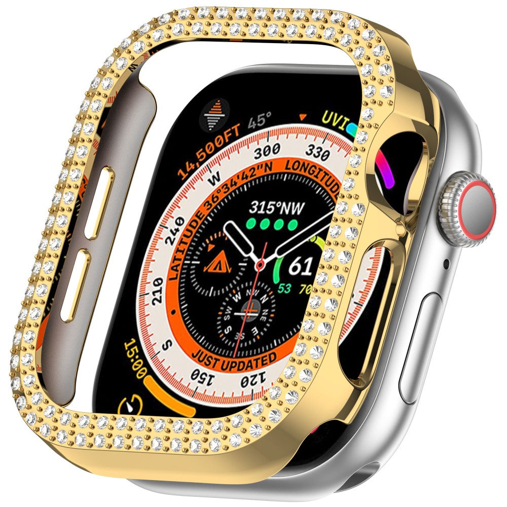 Apple Watch Series 10 42mm Double Row Rhinestone Decor Hollow-Out Cover Bump Resistant Watch Frame Case - Gold#serie_4