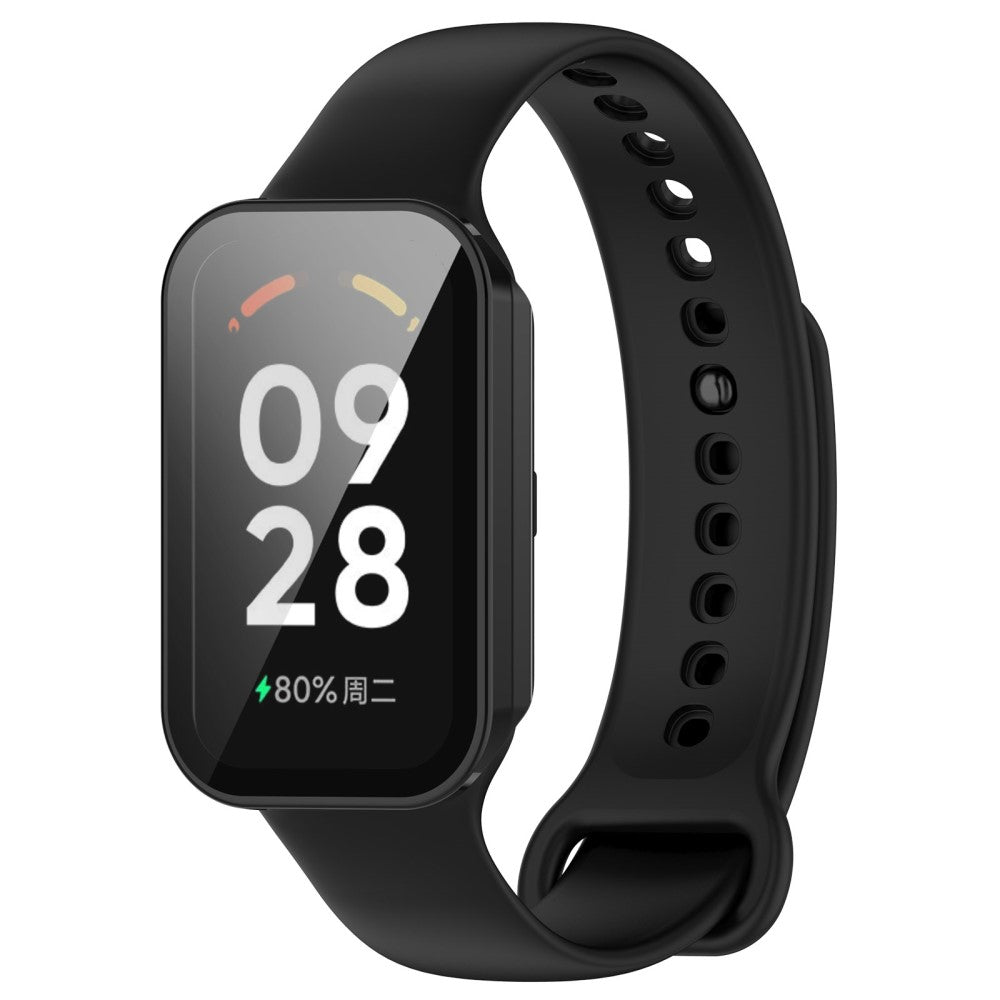 Super Godt Universal Cover med Skærmbeskytter i Silikone og Glas passer til Xiaomi Smart Band 8 Active / Xiaomi Redmi Band 2 - Sort#serie_1