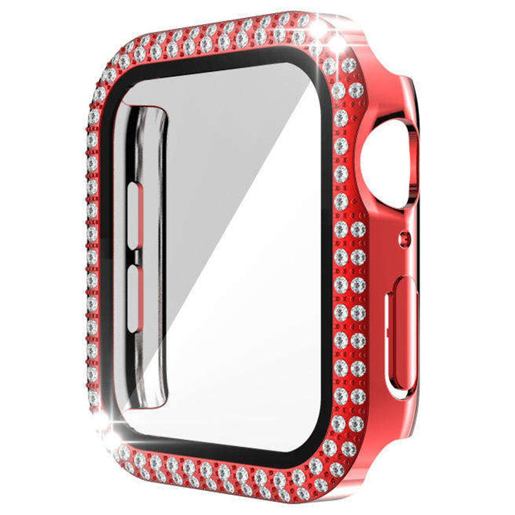 Flot Universal Cover med Skærmbeskytter i Rhinsten og Glas passer til Apple Smartwatch - Rød#serie_4