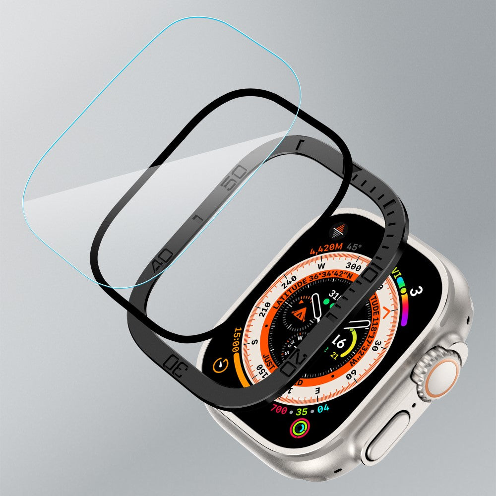 Fint Universal Cover med Skærmbeskytter i Glas passer til Apple Watch Ultra / Apple Watch Ultra 2 - Sort#serie_1