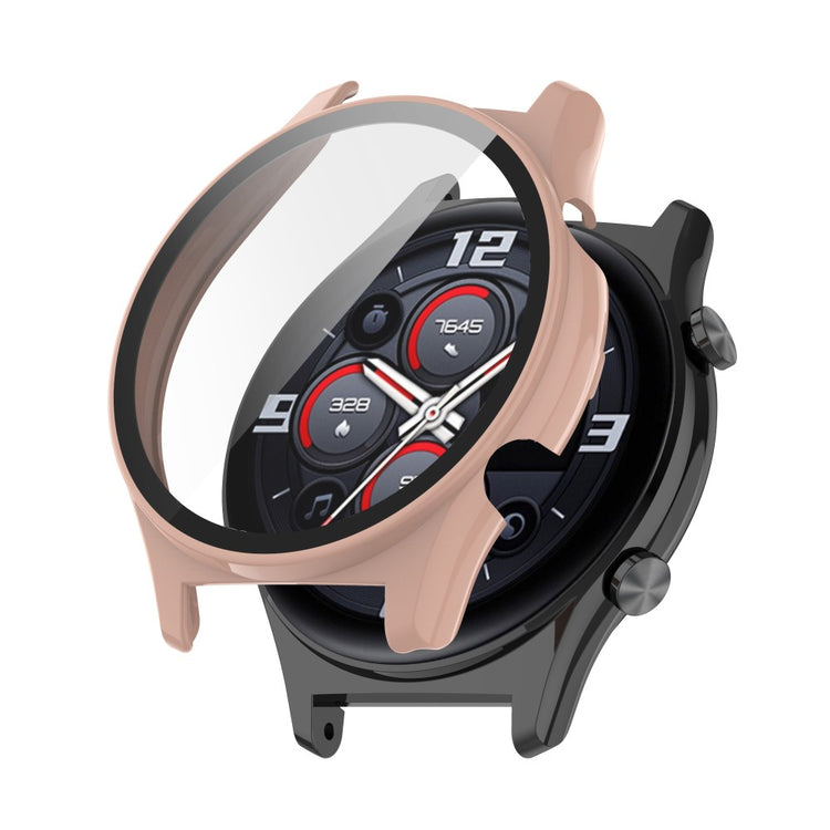 For Honor Watch GS 4 Smartwatch Frame Cover Hard PC Case with Tempered Glass Screen Film - Black - Pink#serie_6