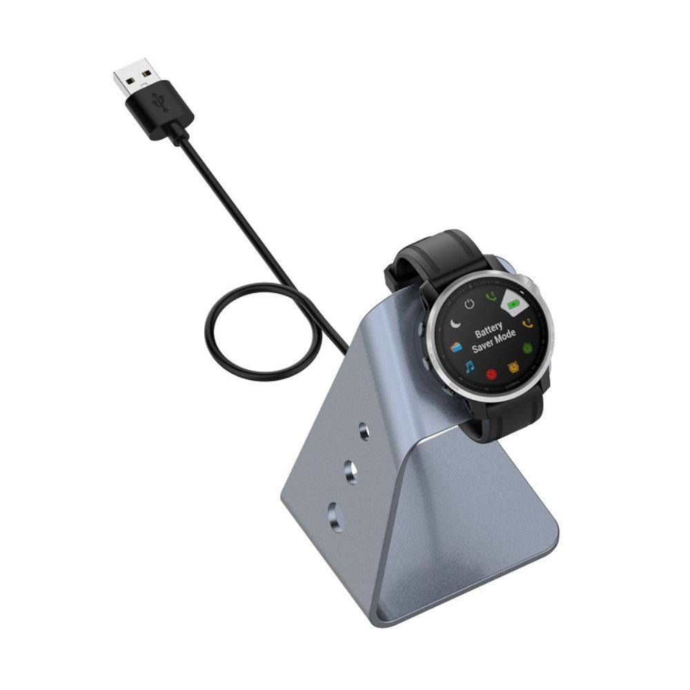 Metal Og Silikone Ladestation passer til Garmin Smartwatch - Sølv#serie_2