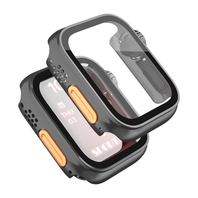 Super Flot Universal Cover med Skærmbeskytter i Plastik og Hærdet Glas passer til Apple Watch Series 8 (45mm) / Apple Watch Series 7 45mm - Sort#serie_6