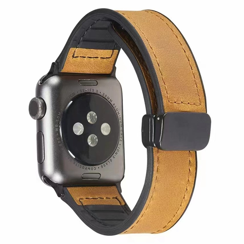 Kønt Kunstlæder Og Silikone Universal Rem passer til Apple Smartwatch - Brun#serie_8
