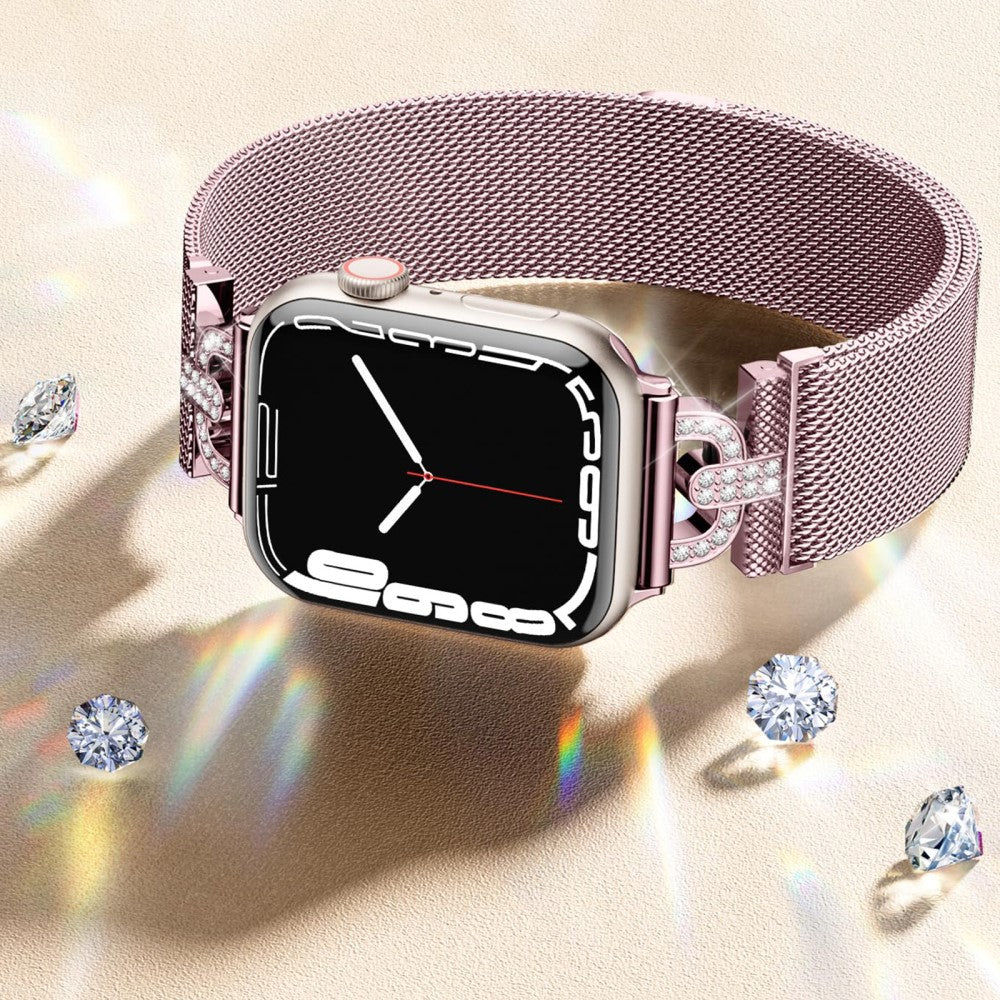 Holdbart Metal Og Rhinsten Universal Rem passer til Apple Smartwatch - Pink#serie_1