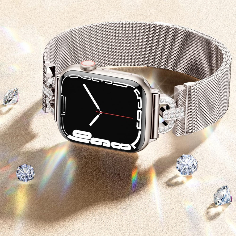 Holdbart Metal Og Rhinsten Universal Rem passer til Apple Smartwatch - Sølv#serie_4