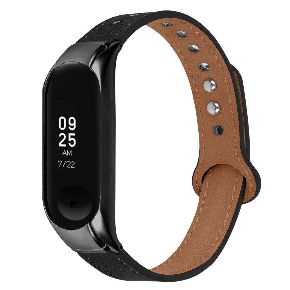 Mega Hårdfør Ægte Læder Rem passer til Xiaomi Smart Band 8 - Sort#serie_2