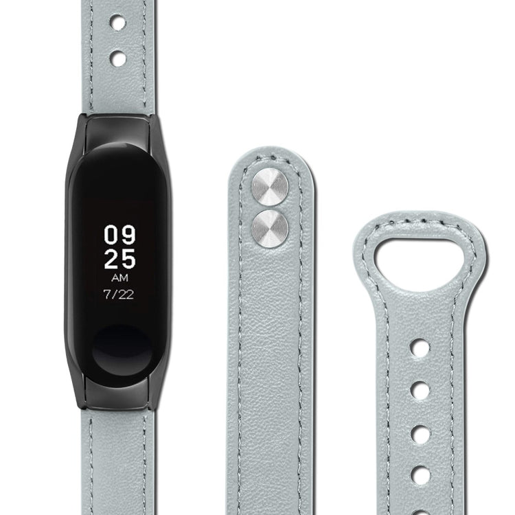 Mega Hårdfør Ægte Læder Rem passer til Xiaomi Smart Band 8 - Sølv#serie_8