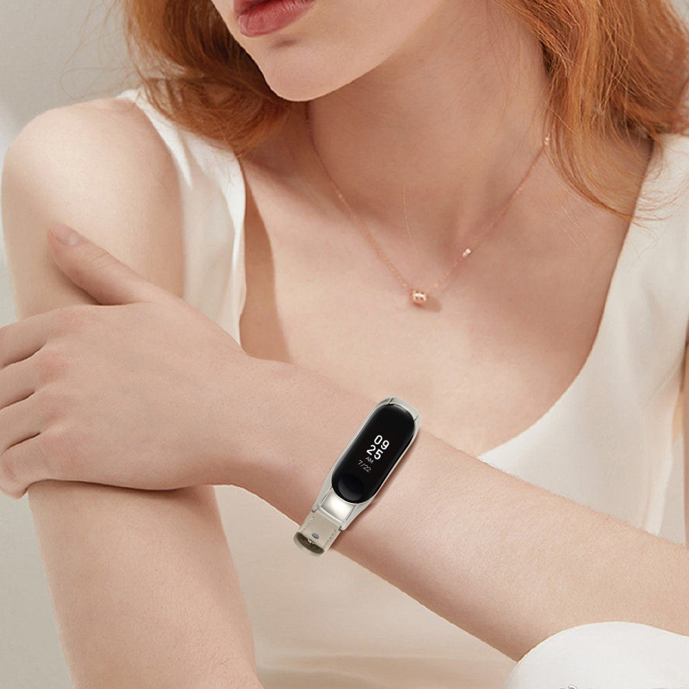 Mega Komfortabel Ægte Læder Rem passer til Xiaomi Smart Band 8 - Beige#serie_7