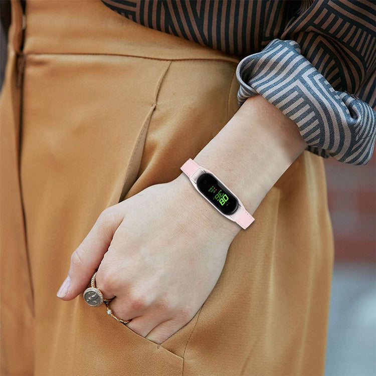 Super Slidstærk Ægte Læder Rem passer til Xiaomi Smart Band 8 - Pink#serie_3