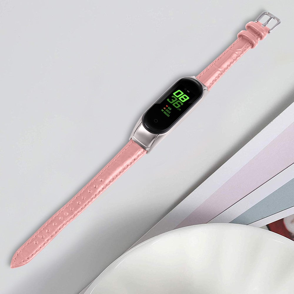 Super Hårdfør Ægte Læder Rem passer til Xiaomi Smart Band 8 - Pink#serie_2