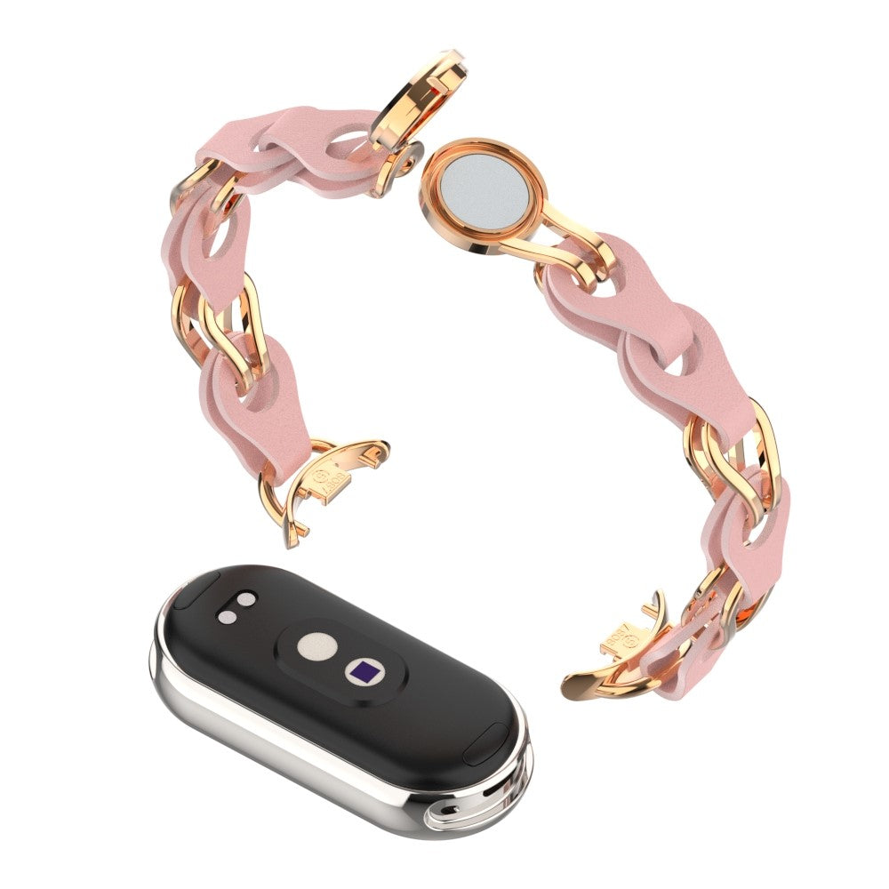 Helt Vildt Cool Ægte Læder Og Metal Rem passer til Xiaomi Smart Band 8 - Pink#serie_3