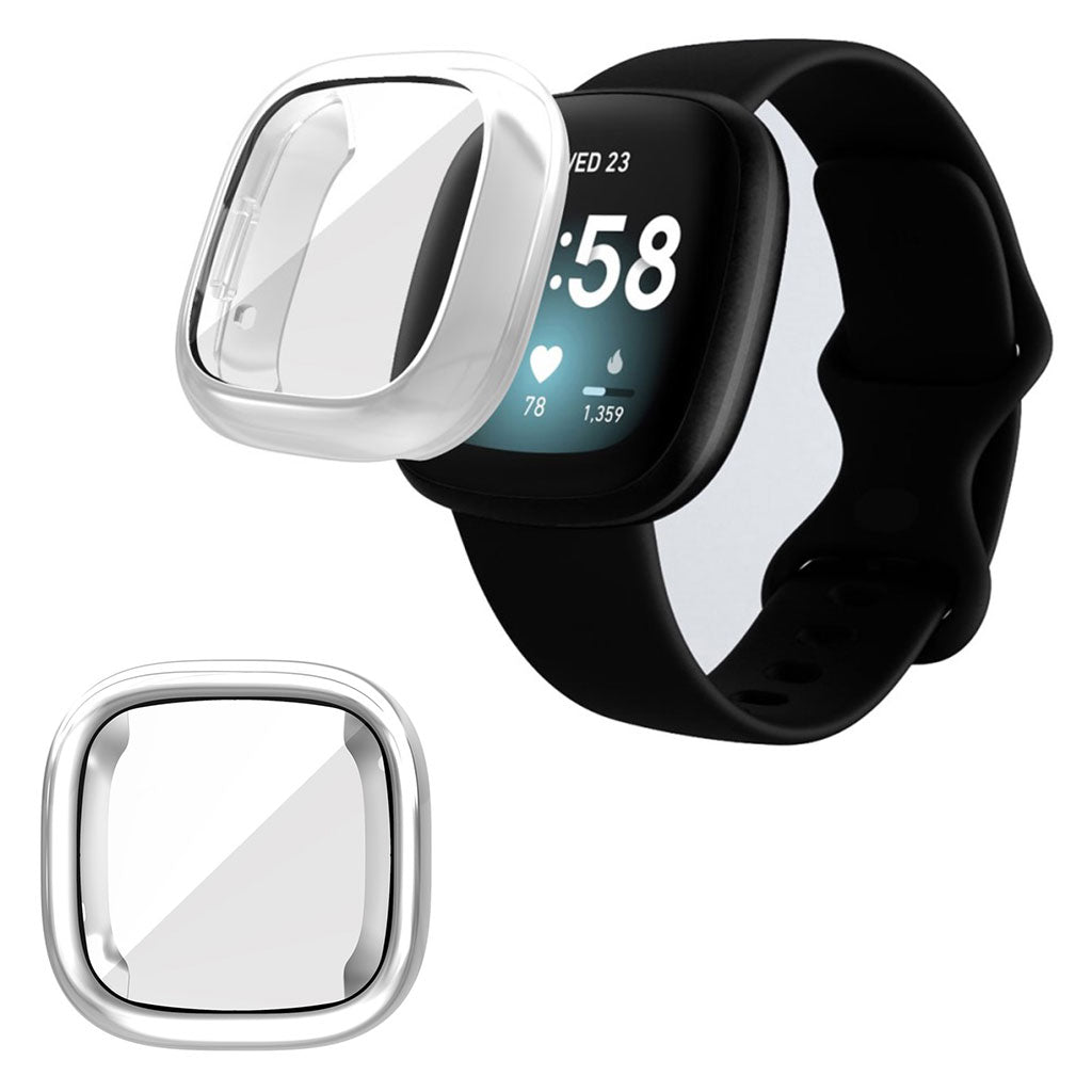 Mega Fed Fitbit Versa 3 Silikone Cover - Sølv#serie_4