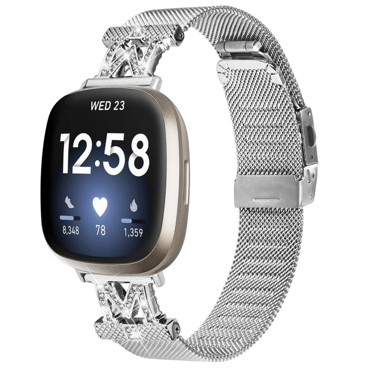 Metal Og Rhinsten Universal Rem passer til Fitbit Sense 1 / Fitbit Versa 3 - Sølv#serie_143