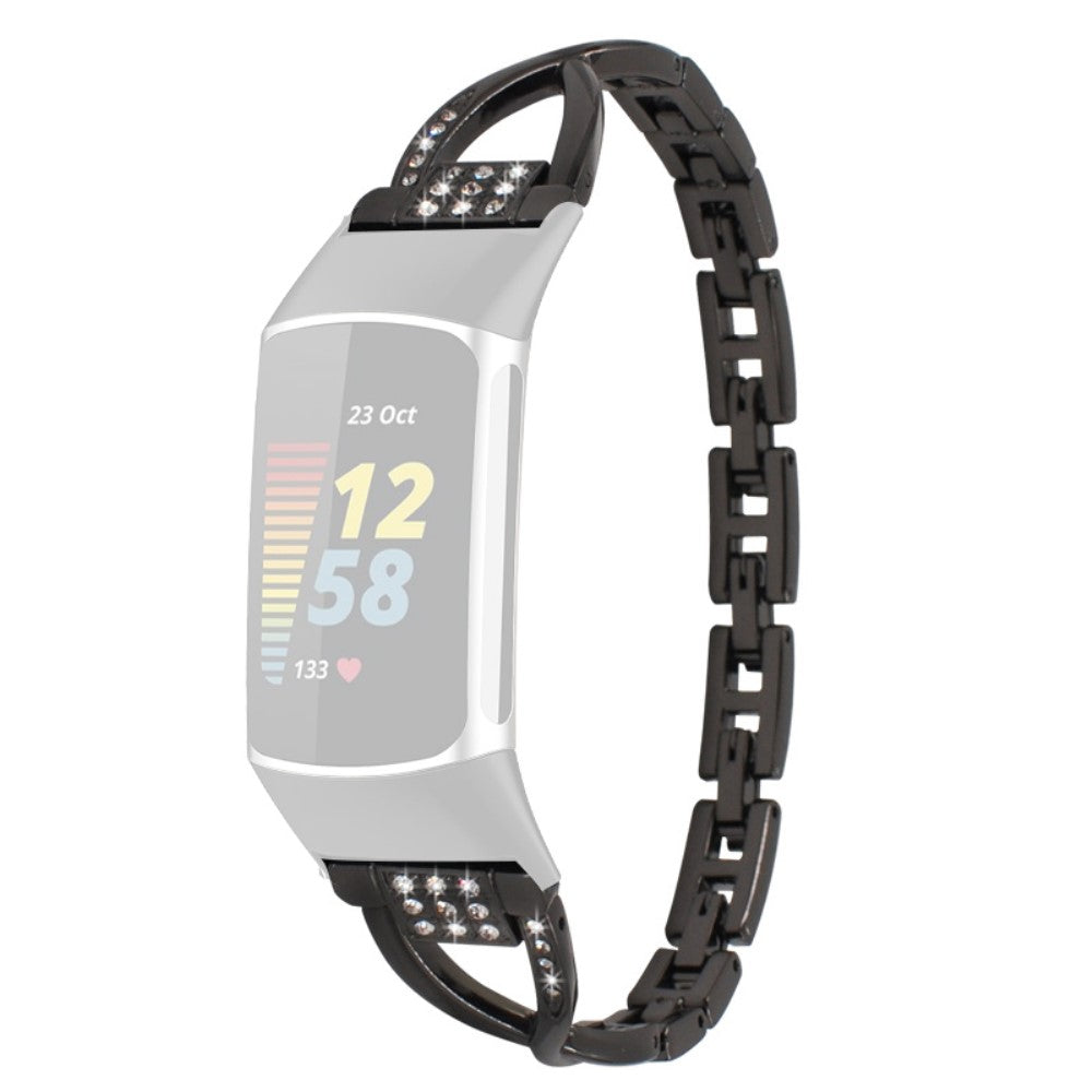 Mega Smuk Metal Rem passer til Fitbit Charge 5 - Sort#serie_4