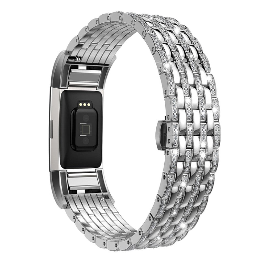 Meget skøn Fitbit Charge 2 Metal og Rhinsten Rem - Sølv#serie_2