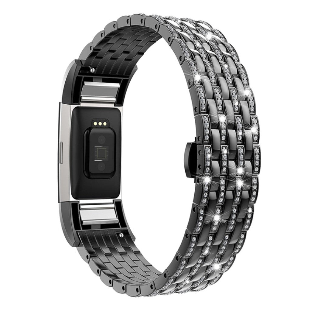 Meget skøn Fitbit Charge 2 Metal og Rhinsten Rem - Sort#serie_4