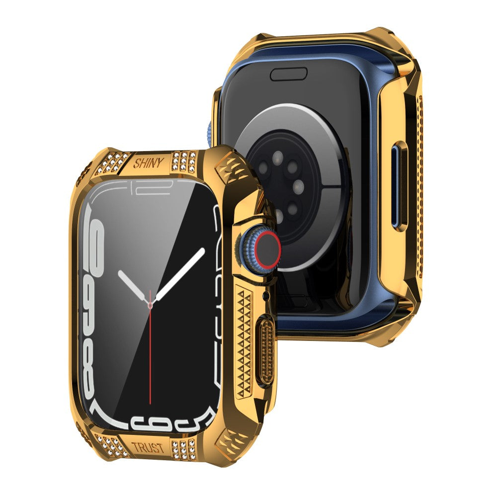 Vildt Flot Apple Watch Series 7 41mm Cover med Skærmbeskytter i Rhinsten og Hærdet Glas - Guld#serie_6