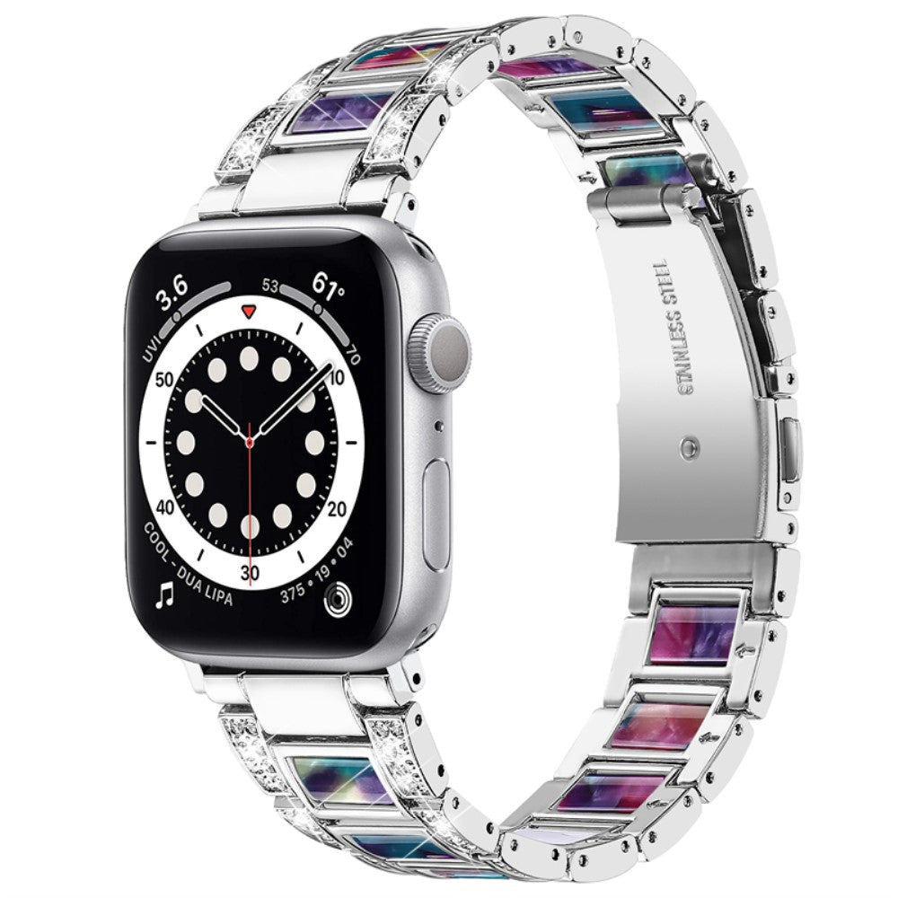 Komfortabel Apple Watch Series 7 41mm Metal og Rhinsten Rem - Sølv#serie_8