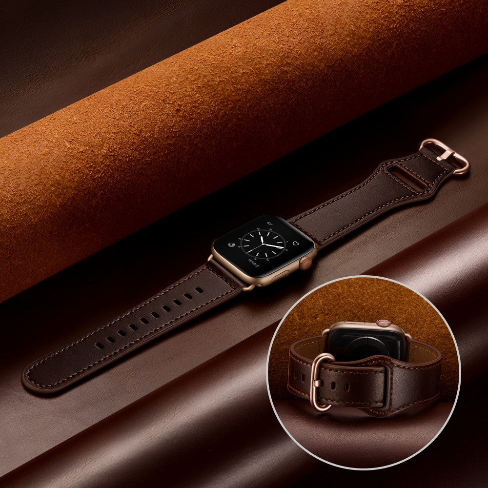 Fortrinligt Apple Watch Series 7 41mm Ægte læder Urrem - Brun#serie_5