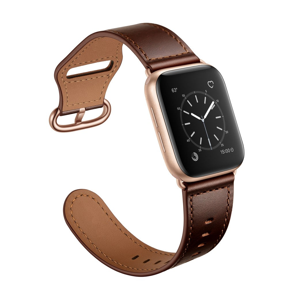 Fortrinligt Apple Watch Series 7 41mm Ægte læder Urrem - Brun#serie_5