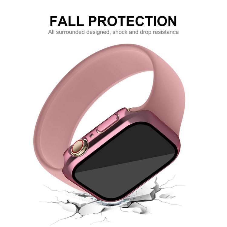 Rigtigt Fed Apple Watch Series 7 41mm Cover med Skærmbeskytter i Plastik og Hærdet Glas - Pink#serie_3