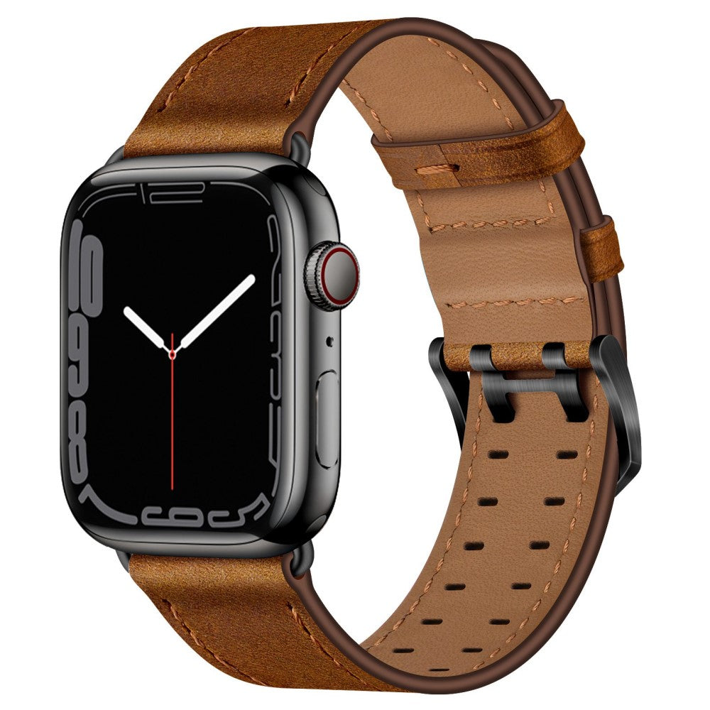Slidstærk Apple Watch Series 7 45mm Ægte læder Urrem - Brun#serie_5