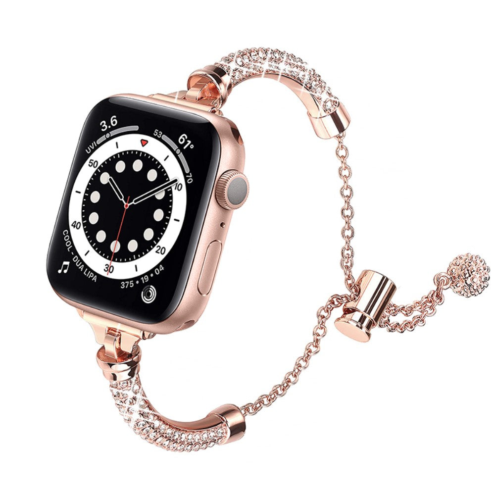 Meget kønt Apple Watch Series 7 45mm Metal og Rhinsten Rem - Pink#serie_2