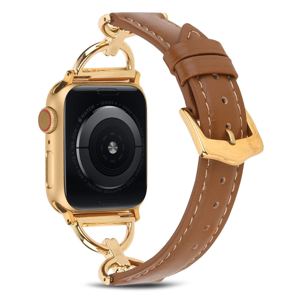 Rigtigt hårdfør Apple Watch Series 7 45mm Ægte læder Rem - Brun#serie_9
