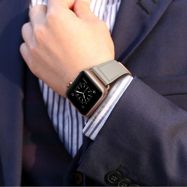 Helt vildt fed Apple Watch Series 7 45mm Ægte læder Urrem - Beige#serie_3