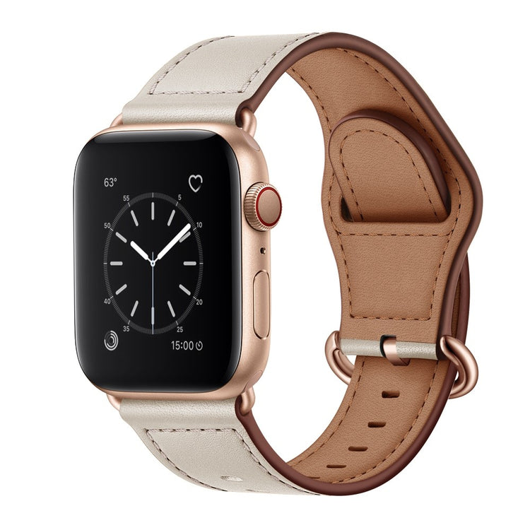 Helt vildt fed Apple Watch Series 7 45mm Ægte læder Urrem - Beige#serie_3
