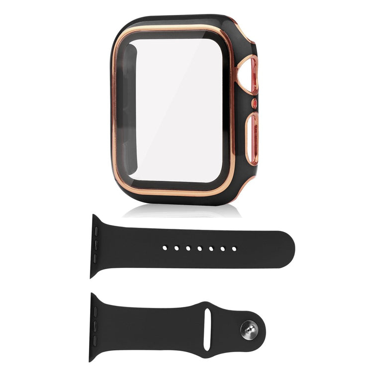 Apple Watch Series 8 (41mm) / Apple Watch Series 7 41mm Plastik Cover med Cover og Hærdet Glas - Sort#serie_9