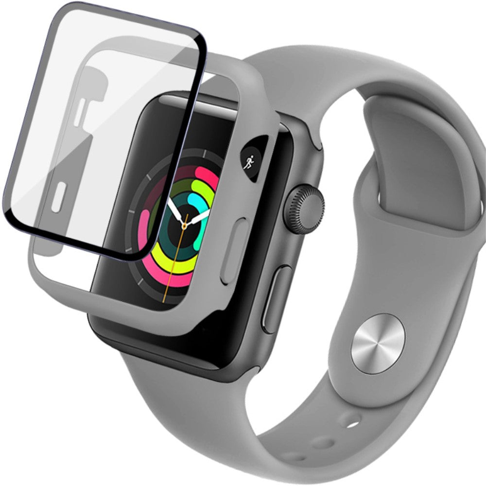 Apple Watch Series 1-3 38mm Silikone Cover med Rem og Hærdet Glas - Sølv#serie_4