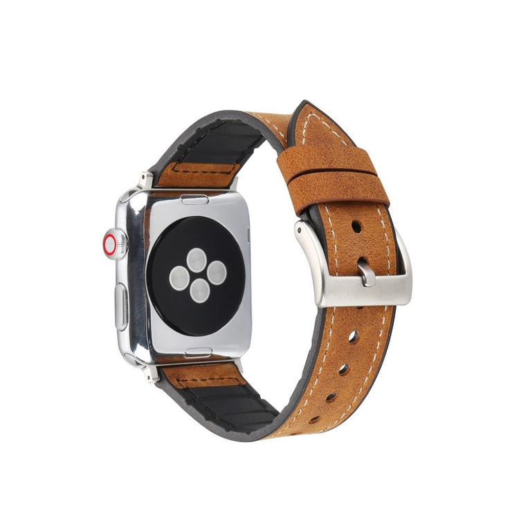 Fed Apple Watch Series 4 44mm Kunstlæder og Silikone Rem - Brun#serie_4