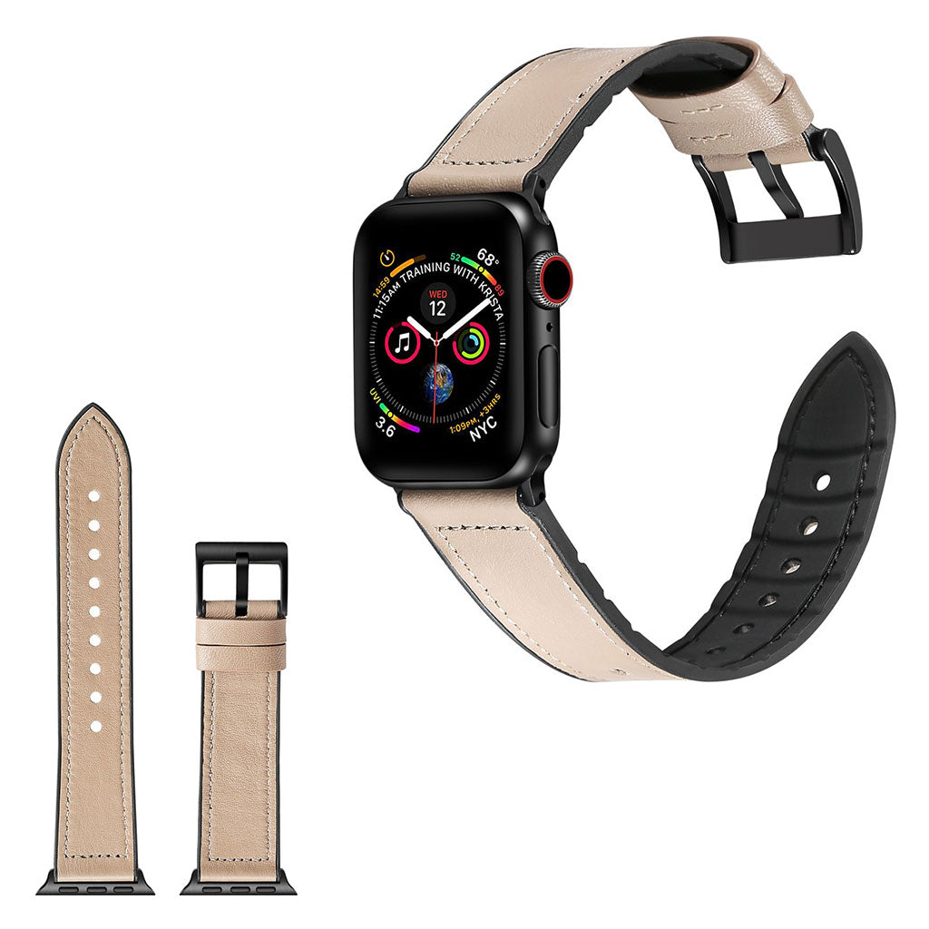  Apple Watch Series 4 44mm / Apple Watch 44mm Kunstlæder og Silikone Rem - Sølv#serie_6