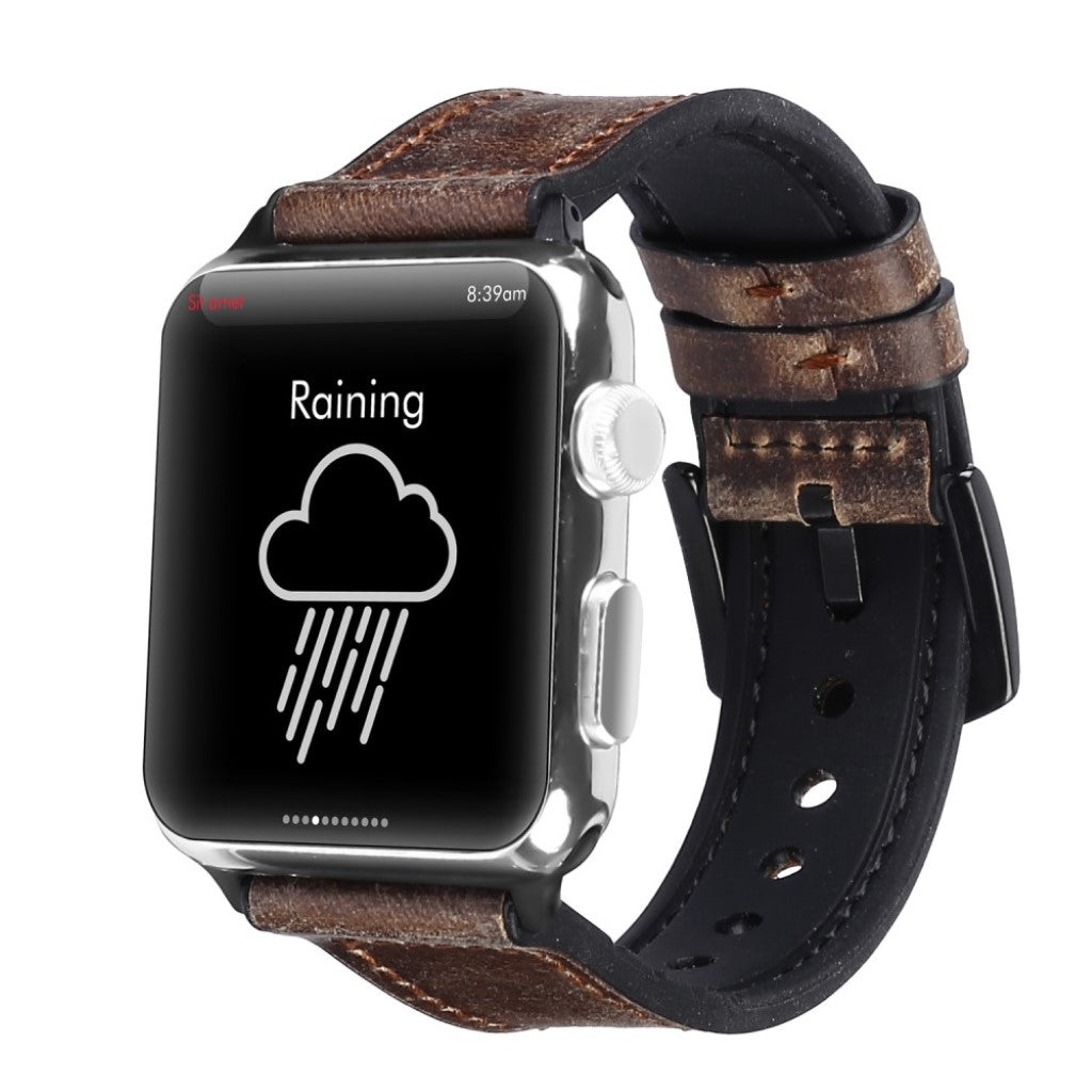 Cool Apple Watch Series 5 40mm Ægte læder og Silikone Rem - Brun#serie_7