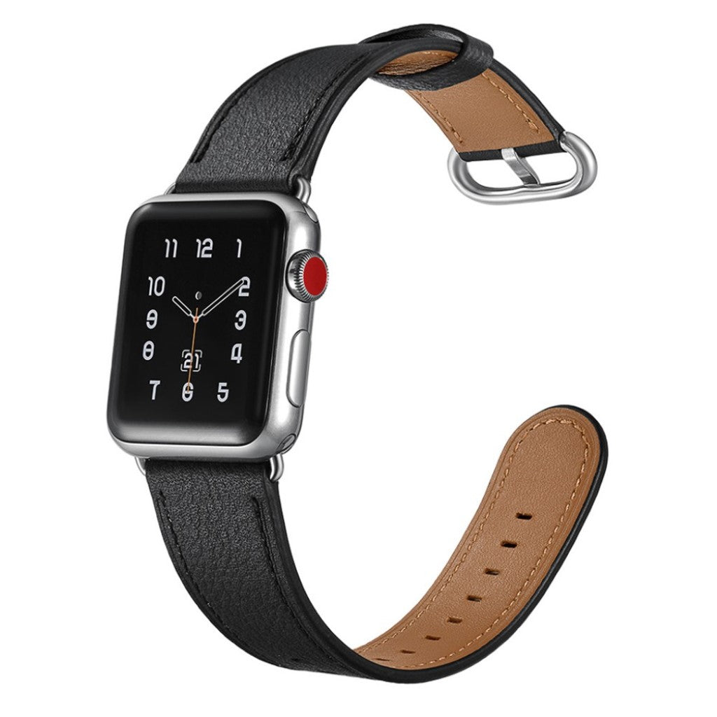  Apple Watch Series 5 44mm / Apple Watch 44mm Ægte læder Rem - Sort#serie_1