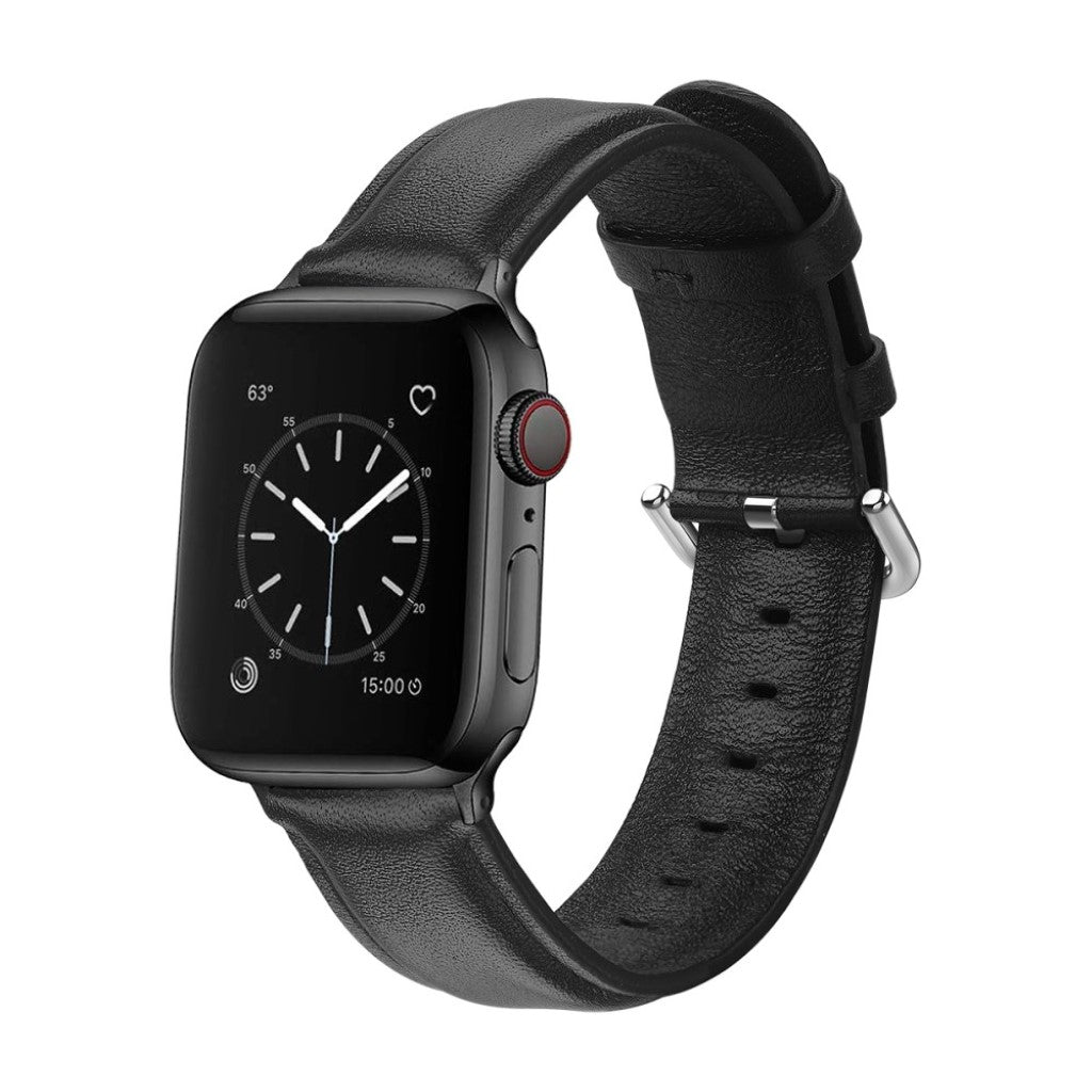 Mega smuk Apple Watch Series 5 44mm Ægte læder Rem - Sort#serie_1