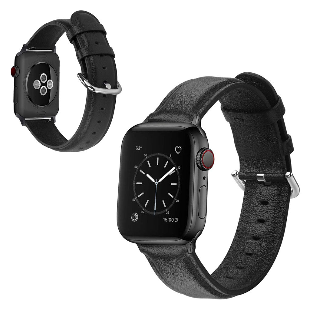 Mega smuk Apple Watch Series 5 44mm Ægte læder Rem - Sort#serie_1