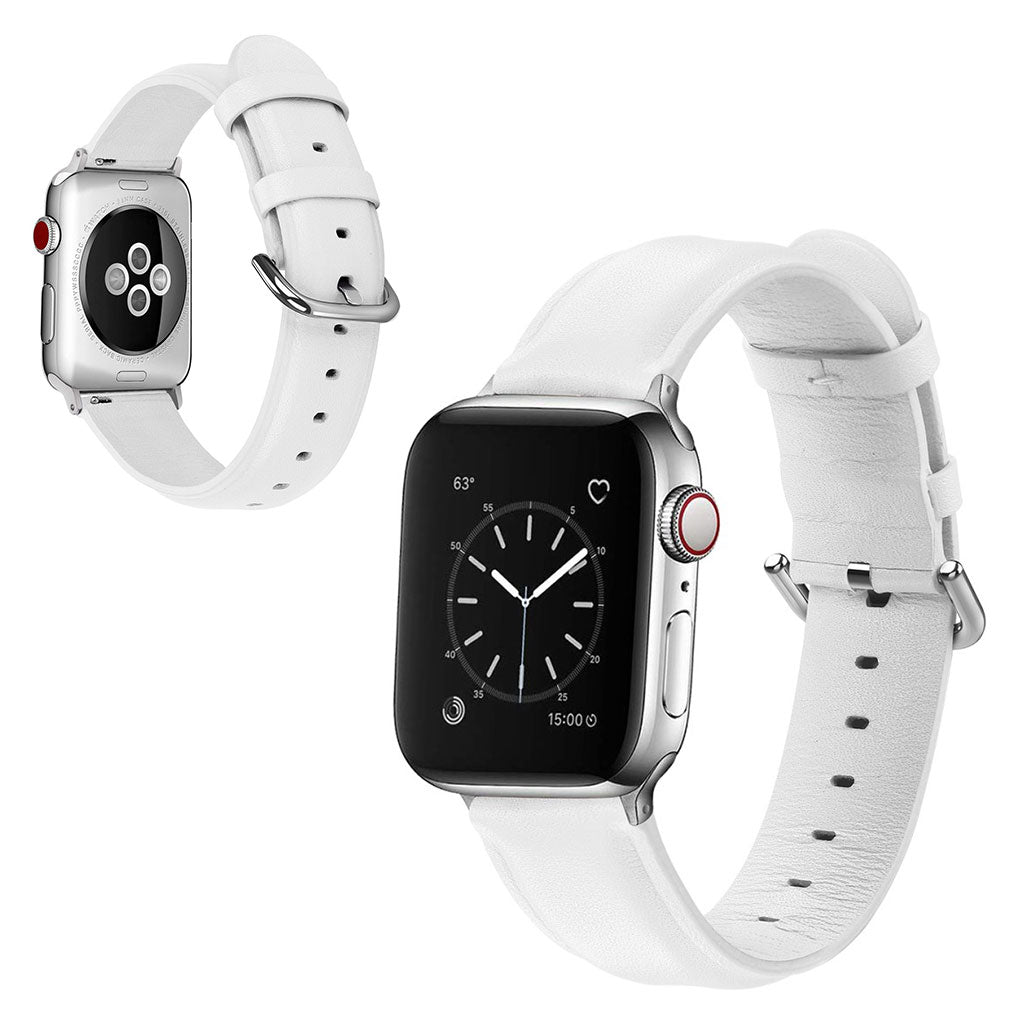 Mega smuk Apple Watch Series 5 44mm Ægte læder Rem - Hvid#serie_2