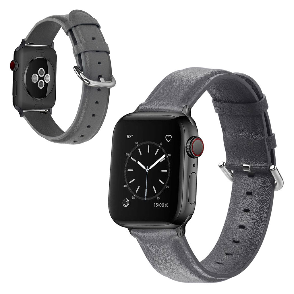 Mega smuk Apple Watch Series 5 44mm Ægte læder Rem - Sølv#serie_3