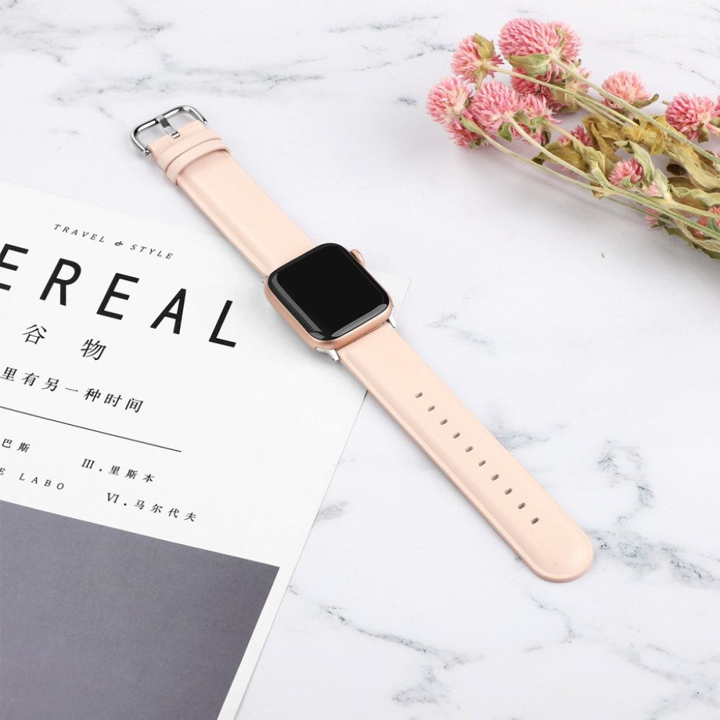 Mega smuk Apple Watch Series 5 44mm Ægte læder Rem - Pink#serie_4