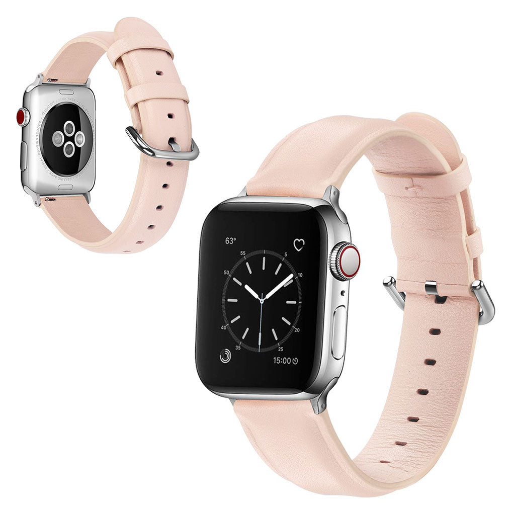 Mega smuk Apple Watch Series 5 44mm Ægte læder Rem - Pink#serie_4